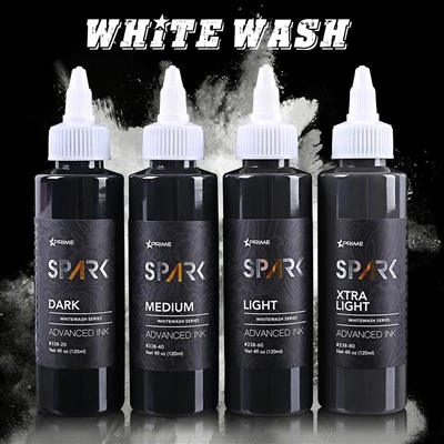 Spark Professional 4oz Organik Parlak ve Uzun - Dövme için Kalıcı Beyaz Wash Dövme Mürekkebi
