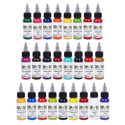 Spark High - End 1oz Premium FIT SMOO, TH Kalıcı Özelleştirilmiş 25 Renk Seti Vücut Sanatı ve Dövme için Kıvılcım Dövme Mürekkebi