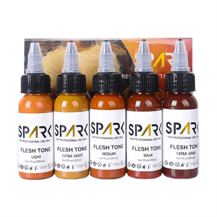 Spark Profesyonel 1 Oz Cilt Tonu Dövme Mürekkep Kiti - Profesyonel Kullanım İçin Hassas Portre Cilt Tonu Tonları